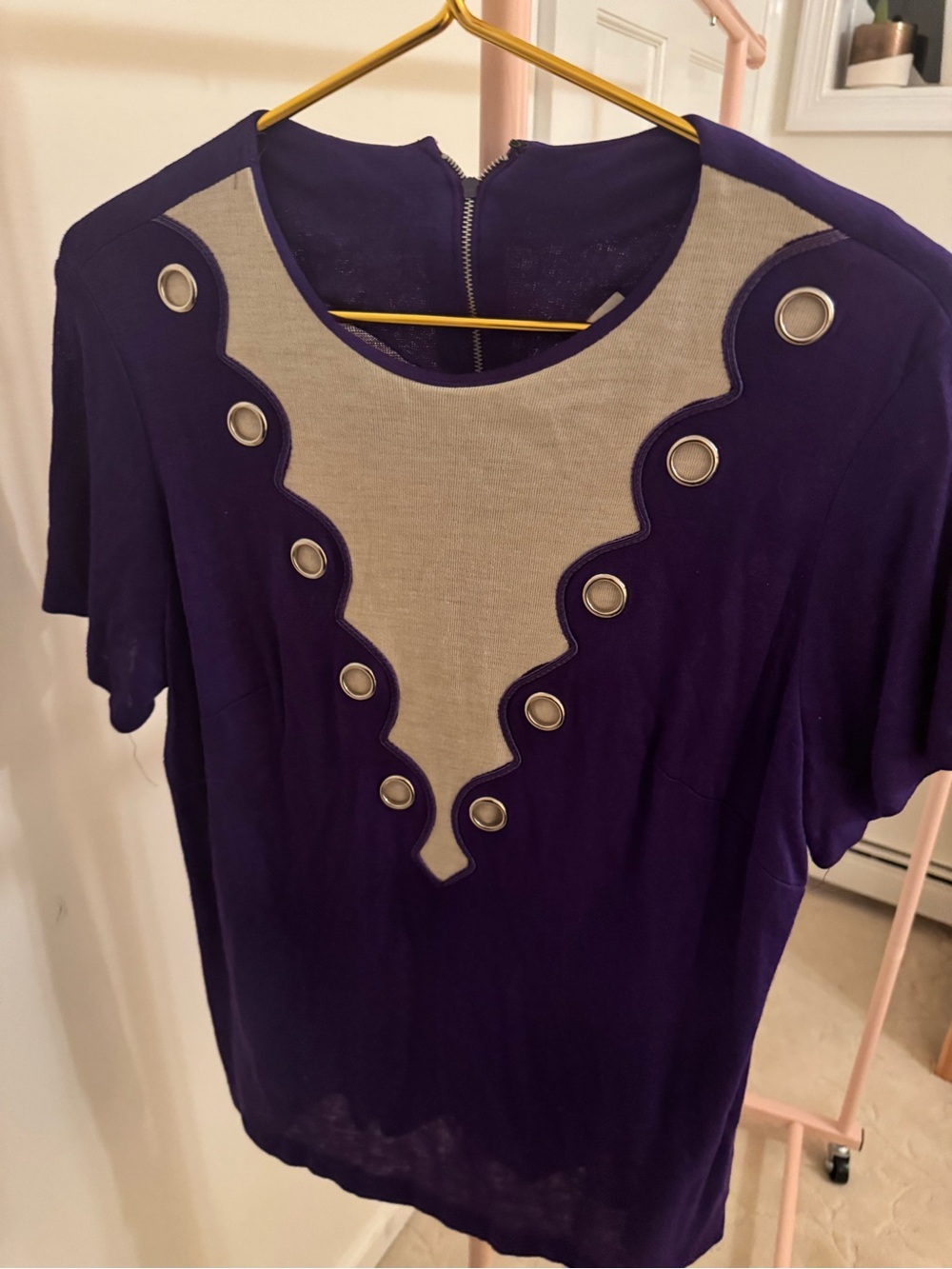 Women’s Purple Short-Sleeve Top with Contrast Yoke